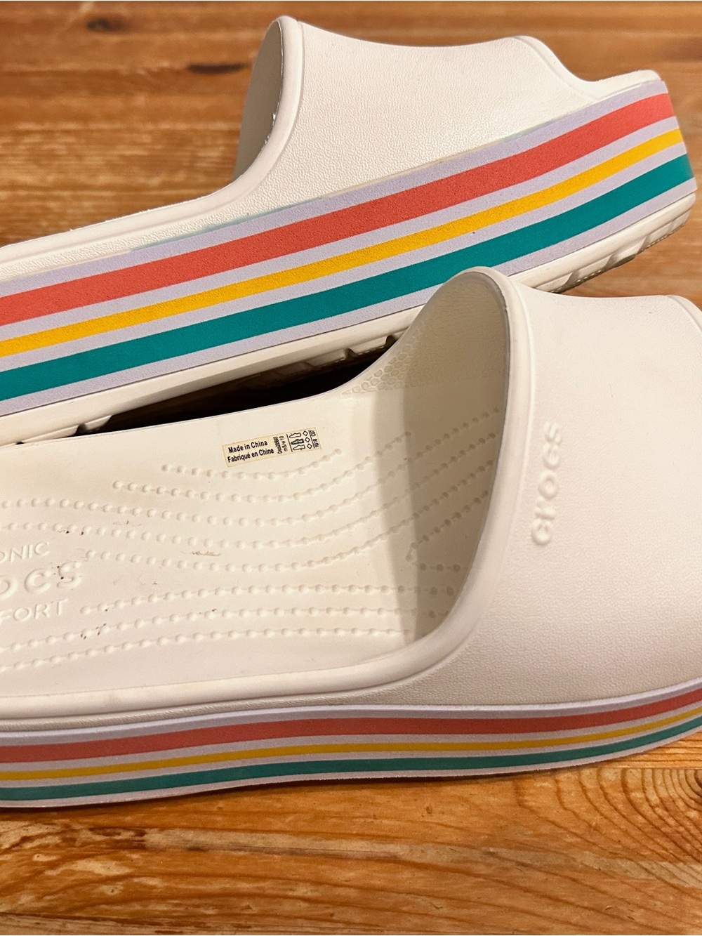 RARE White Crocs White Platform Multicolor Slide Sandals
